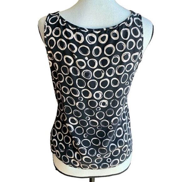 Ellen Tracy Silk Tank Geometric Circle Pattern Black White Women Size 8 EUC - Picture 3 of 10